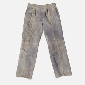 Vintage 90s Gianni Versace Design Suede Leather Pants Mens 34 Light Gray Pleated